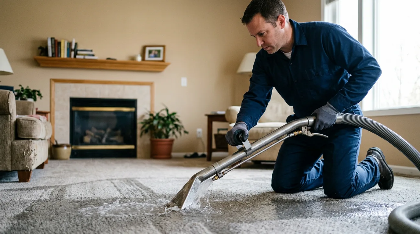 Water damage restoration technician working near Drexel, MO